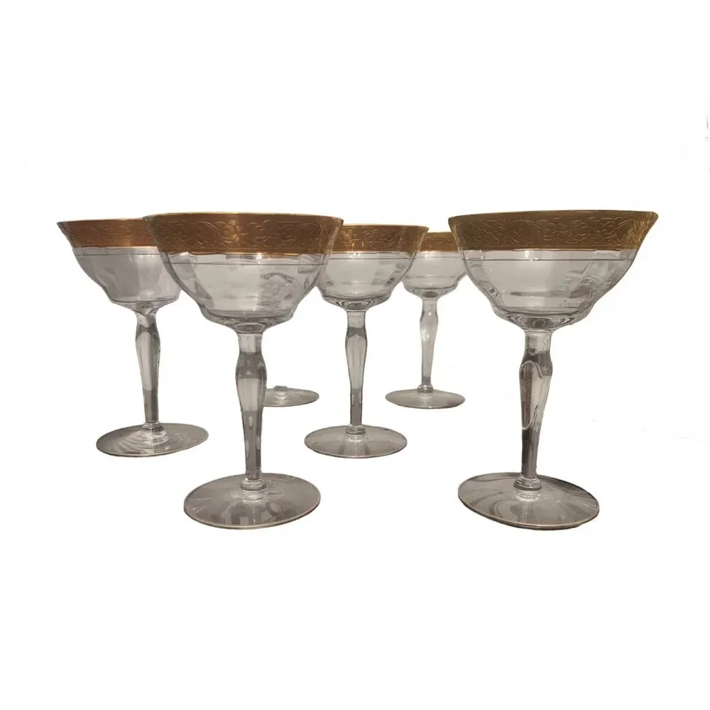 Vintage Culver Champagne Coupe Glasses Set of 6 MCM Cocktail Filigree Barware